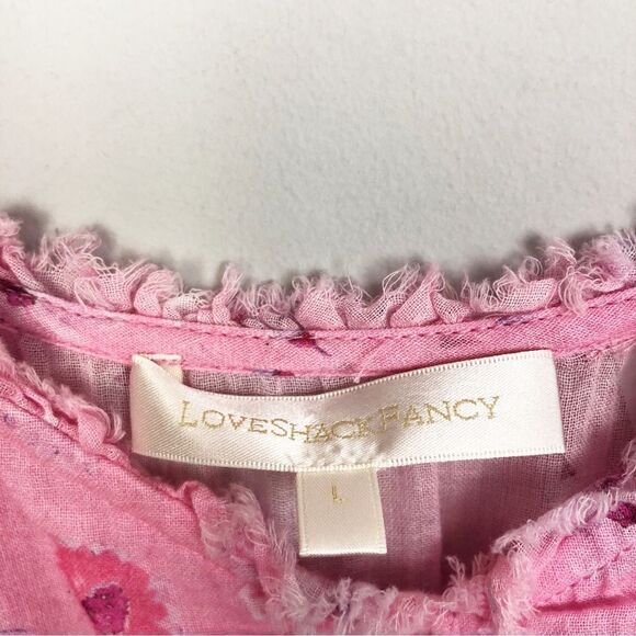 LOVESHACKFANCY | Norelli Smocked Ruffle Floral Pink Mini Dress Women’s Size L - Picture 8 of 12